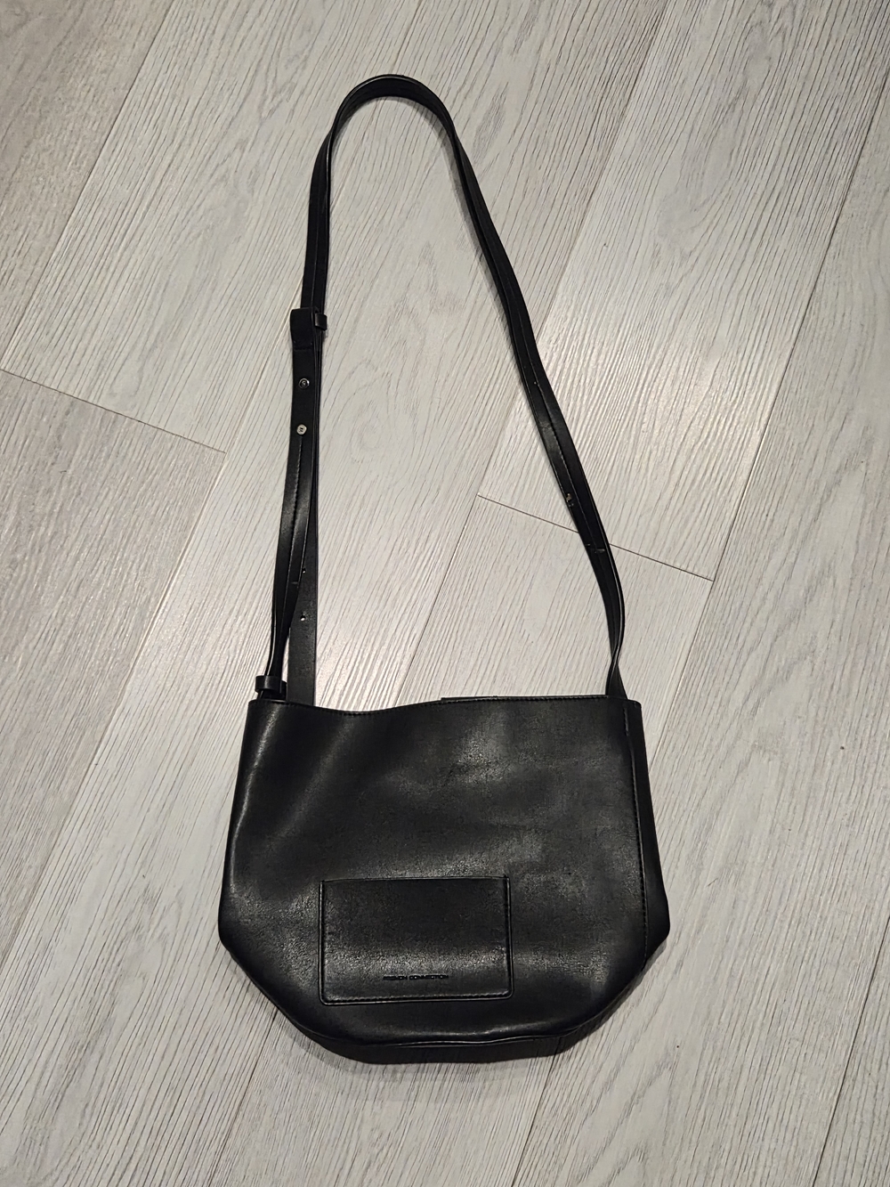 French Connection Black Leather Bucket Crossbody Bag